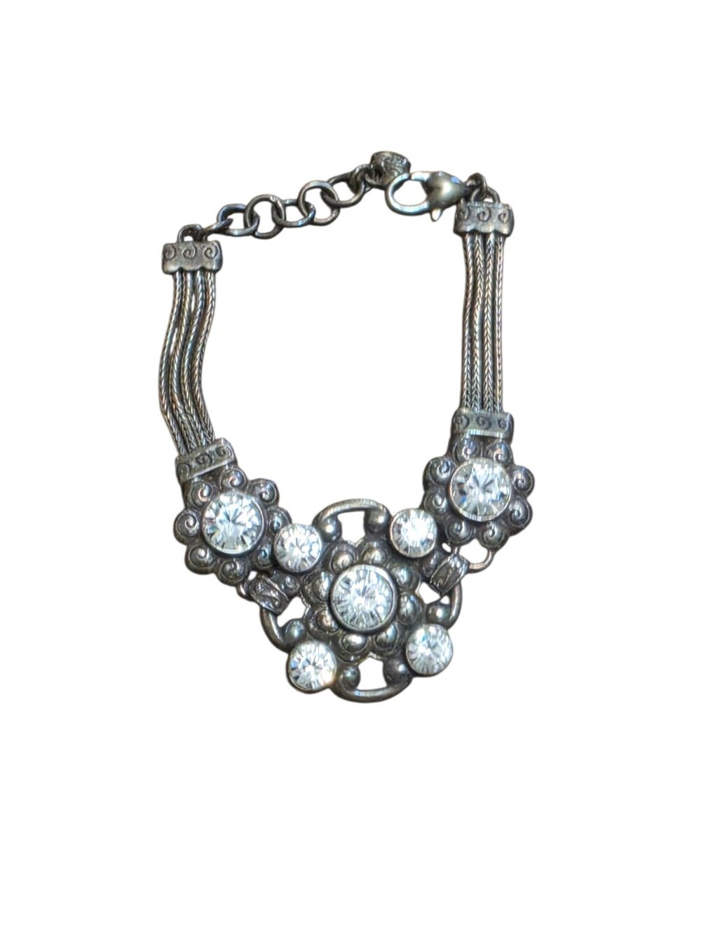 Brighton Silver Rhinestone Bracelet 8" Adjustable